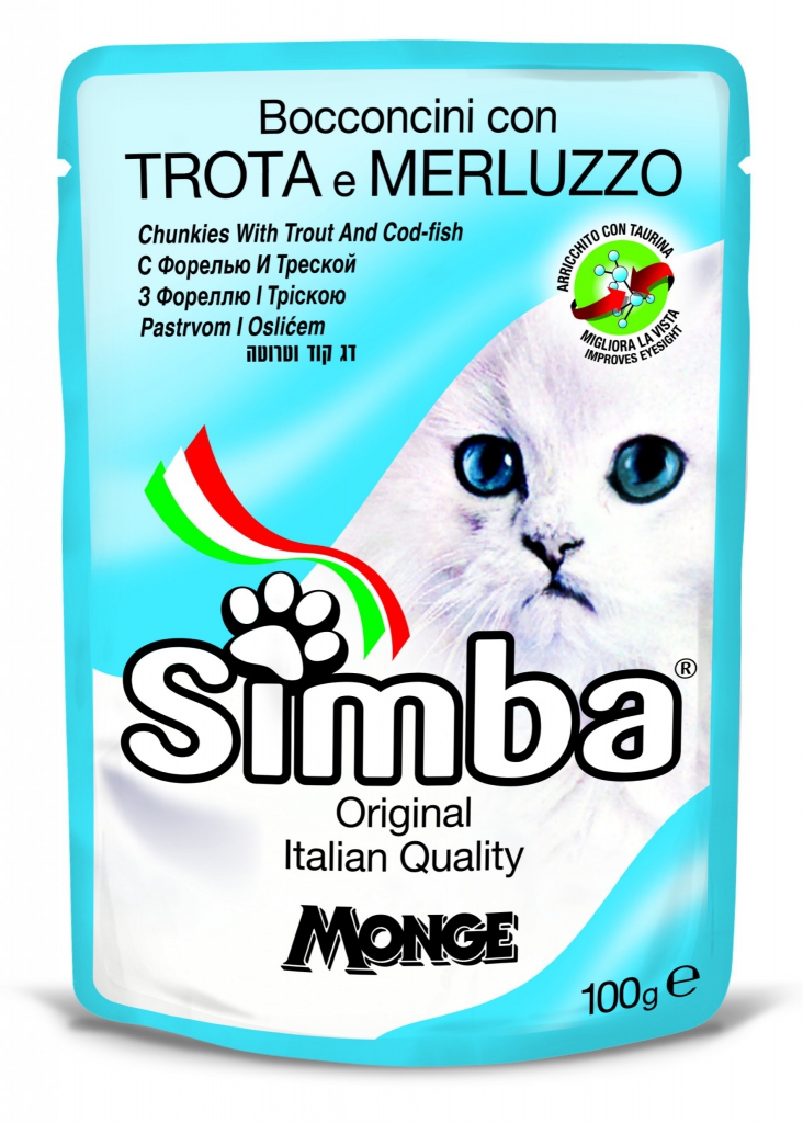 simba gatto umido buste bocconcini con trota e merluzzo