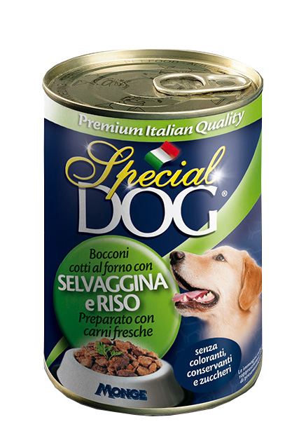 special dog cane umido bocconi con selvaggina e riso