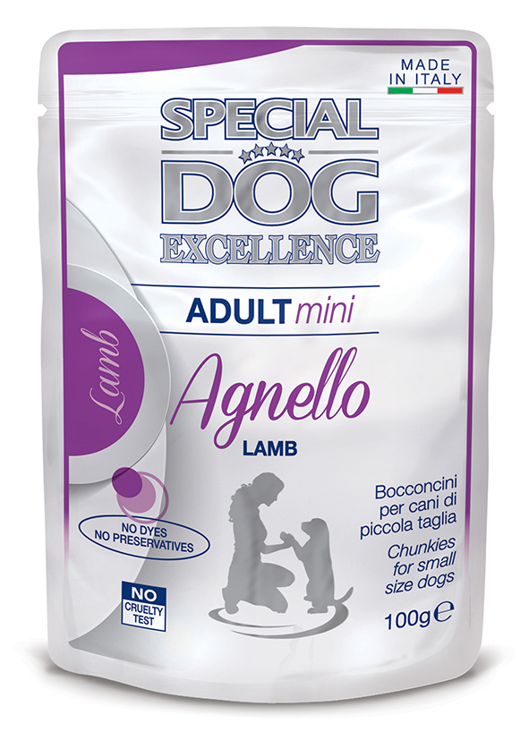 special dog excellence cane umido buste bocconcini con agnello mini adult