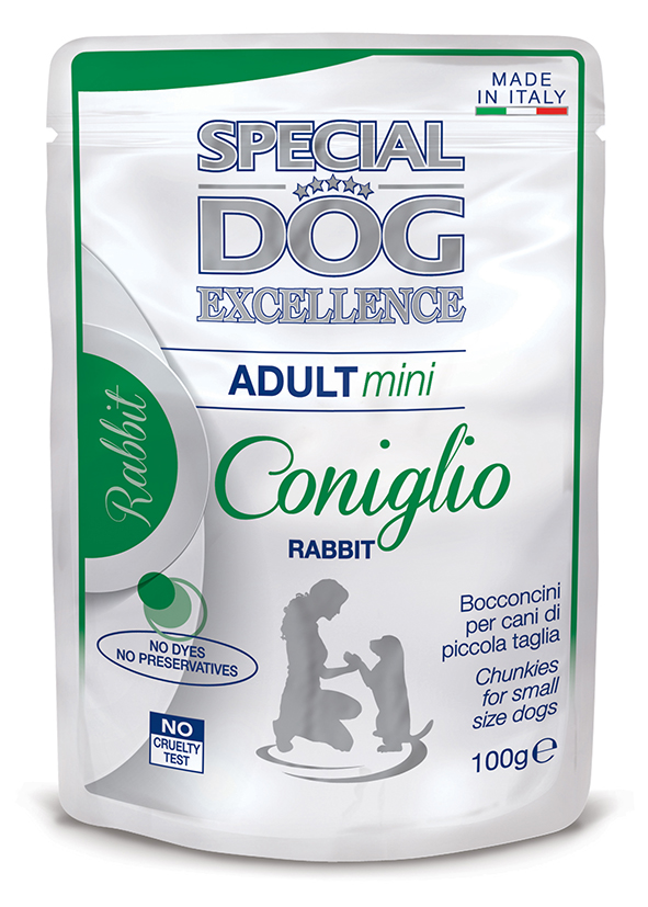 special dog excellence cane umido buste bocconcini con coniglio mini adult