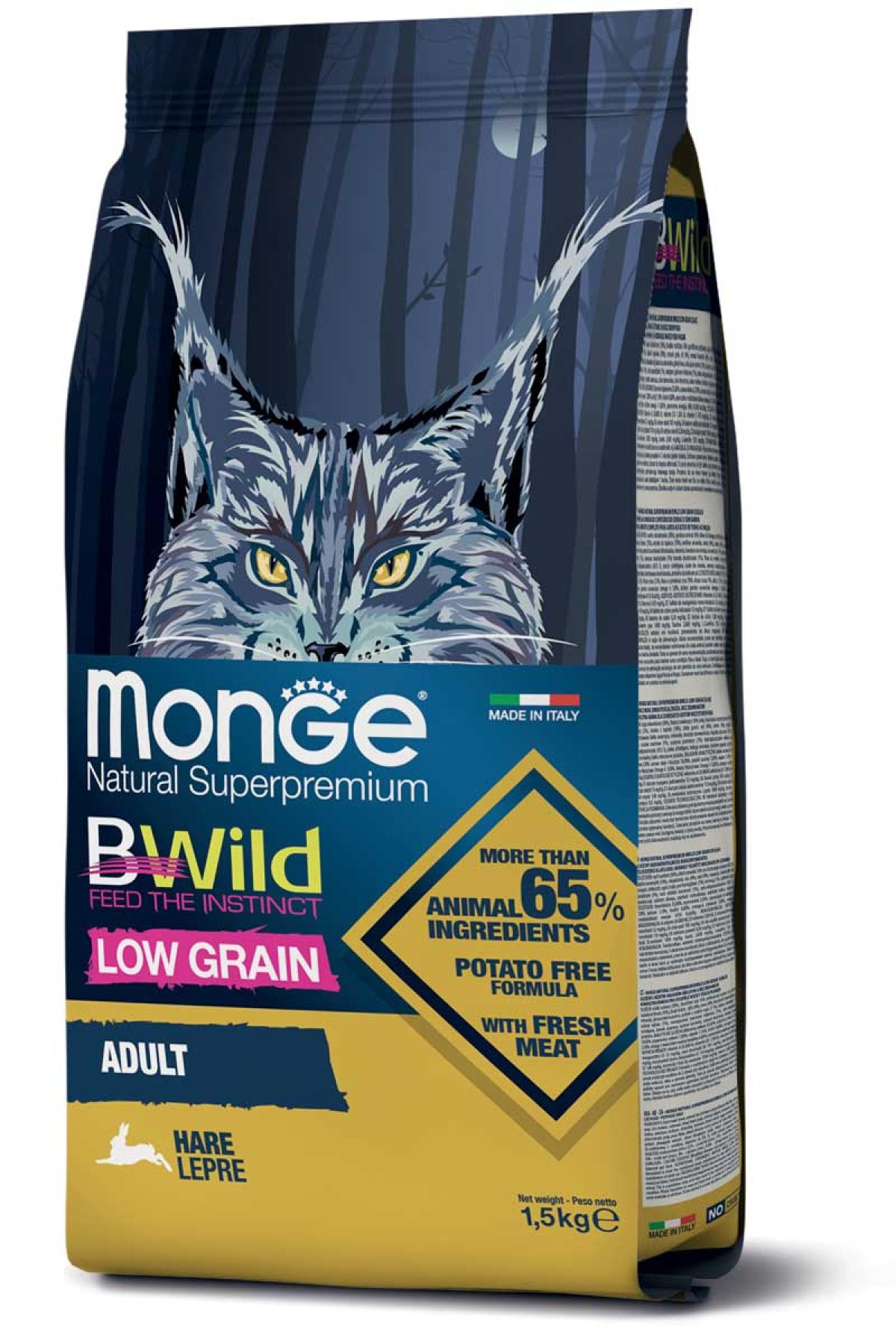 BWild LOW GRAIN 野ウサギ➕アンチョビ Monge BWild Low Grain Adult Cat Hare - Monge.it