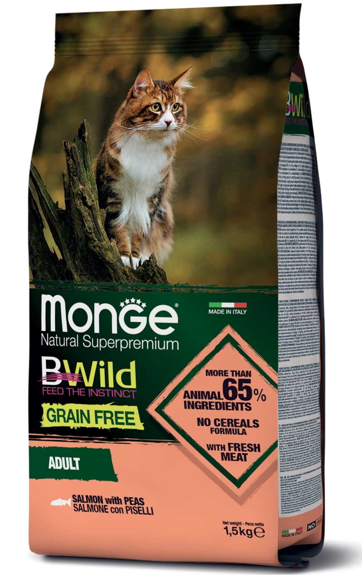 Monge BWild Grain Free Formula Adult Cat Salmon with Peas - Monge.it