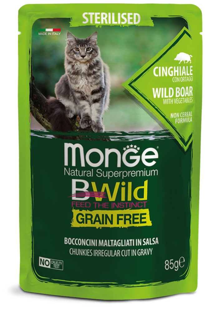 Monge bwild sterilised para gato adulto con atún y verduras comida húmeda  para gatos — Mundo Animal